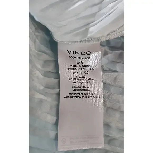 $325 VINCE Crushed Silk Top Blouse | Womens Size L, Sky Blue NEW! - Picture 6 of 8